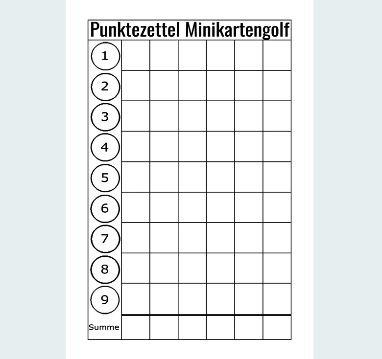 Minikartengolf - Punkteblock